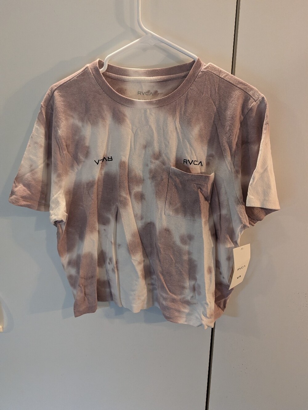 RVCA Lavender and White Tie-Dye Pocket Tee Hemp Blend Woman's Size XL NWT